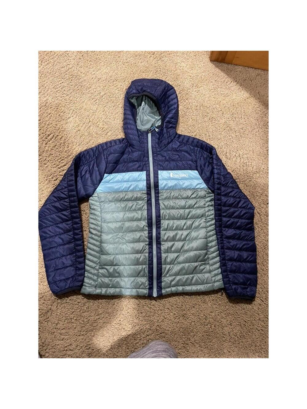 Women's Cotopaxi Puffer Jacket Coat Hooded Insulated S SMALL NAvy blue / teal